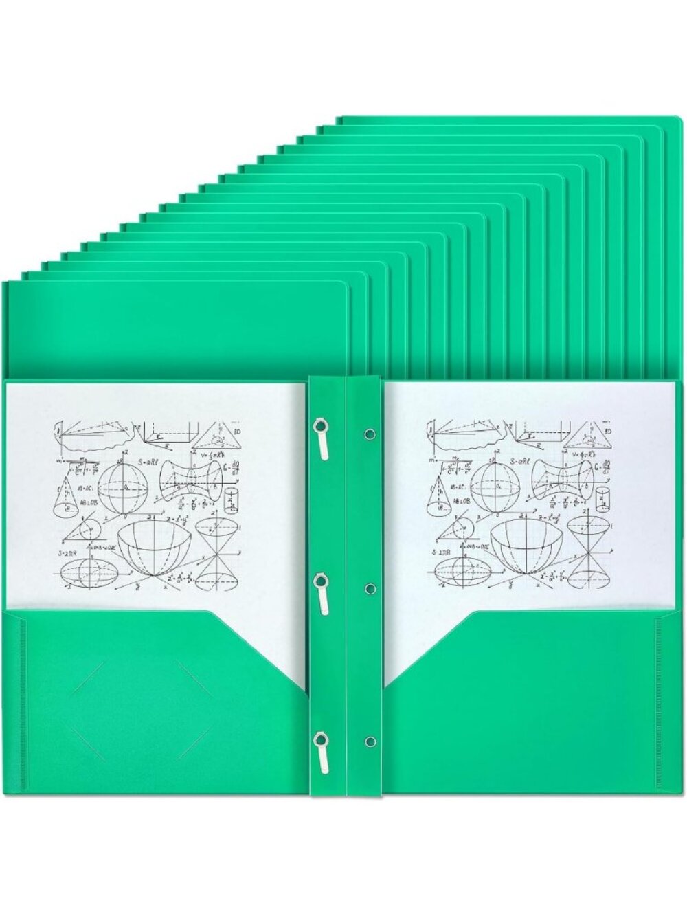 60 Pcs Green Plastic Folders with Pockets & Prongs - Office & School Supplies